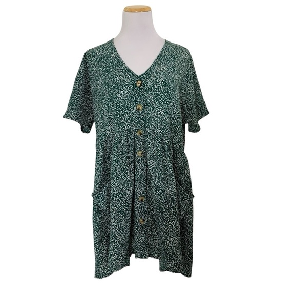 Princess Polly Floral Button Front Mini Swing Dress Green Size 2 Big Pockets - Picture 1 of 17